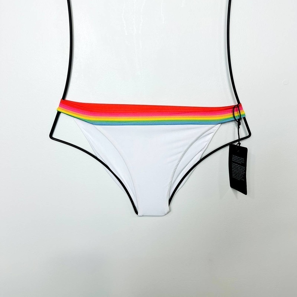 Chaser NWT Rainbow Cheeky Beach Vacation Swimsuit Bikini Bottom White Sz Medium